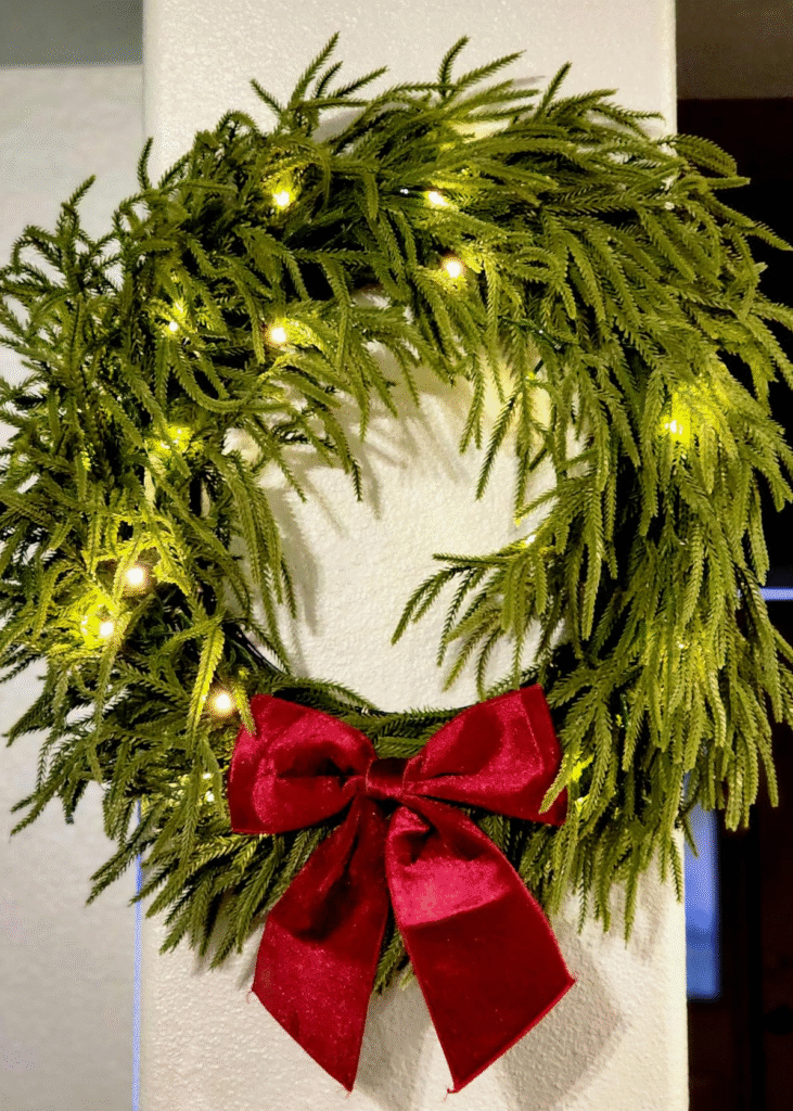 HipTree 30" Lighted Cedar Wreath with Burgundy Bow